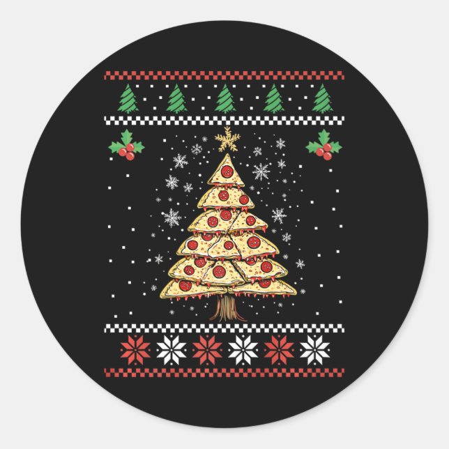 Sticker Rond Pizza Arbre de Noël moche Sweat de Noël Noël Noël  (Devant)