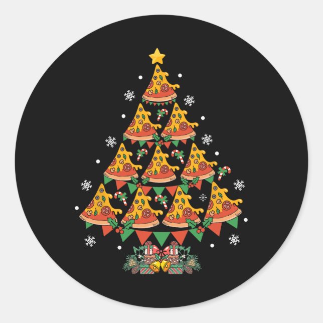 Sticker Rond Pizza Arbre de Noël Pizza Restauration rapide Love (Devant)