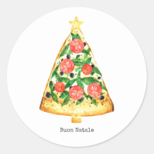 Sticker Rond Pizza de Noël italien de Buon Natale