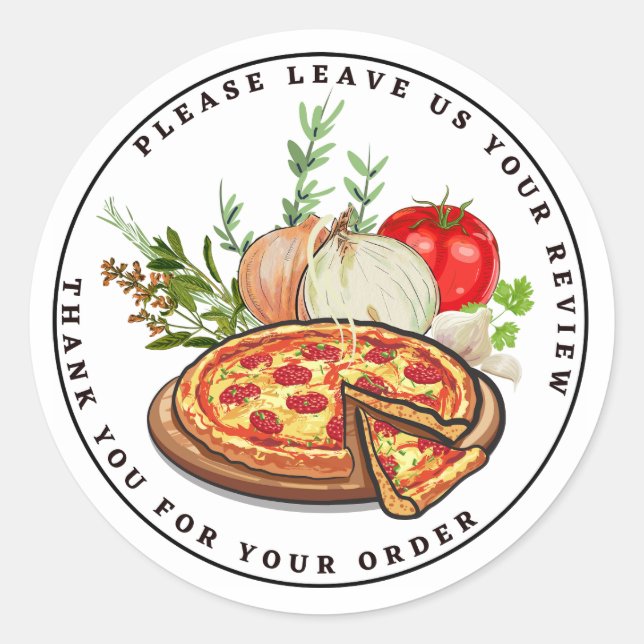 Sticker Rond Pizza et Herbes Dessin Laisser passer en revue Mer (Devant)
