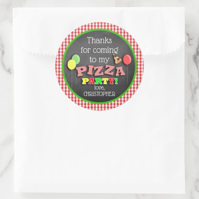 Sticker Rond Pizza fête anniversaire Merci (Sac)