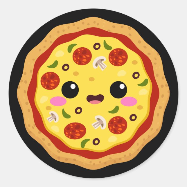 Sticker Rond pizza Kawaii mignonne (Devant)