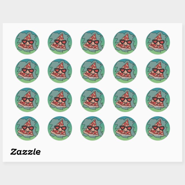 Sticker Rond Pizza minimaliste avec lunettes de soleil (Feuille)