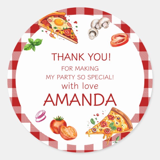 Sticker Rond Pizza Moderne Merci Anniversaire (Devant)
