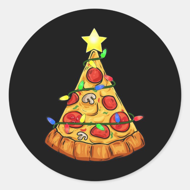Sticker Rond Pizza Noël Arbre Lumières Amusants Garçons Enfants (Devant)
