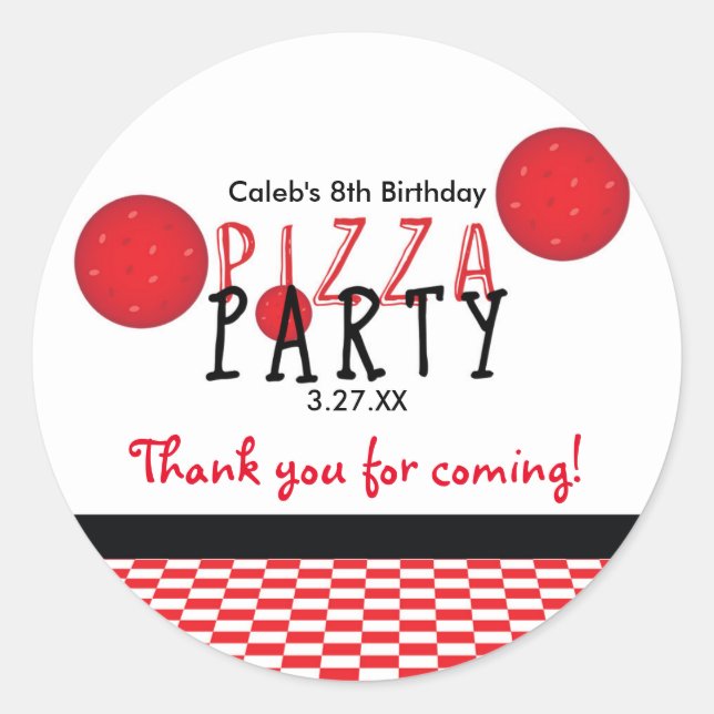 Sticker Rond Pizza Party Pepperoni fête d'anniversaire Favorise (Devant)