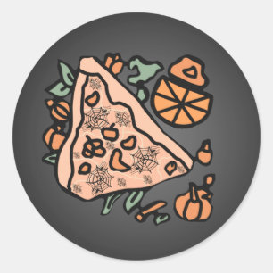 Sticker Rond Pizza Rétro avec une touche de citrouille