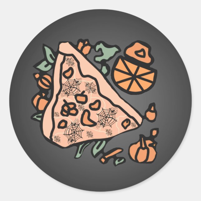 Sticker Rond Pizza Rétro avec une touche de citrouille (Devant)