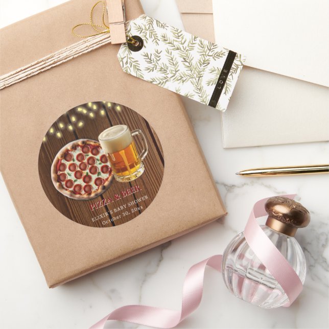 Sticker Rond Pizza rustique & Baby shower de bière (Cadeaux)