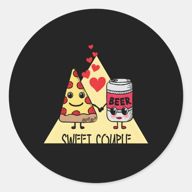 Sticker Rond Pizza Sucrée Et Bière (Devant)