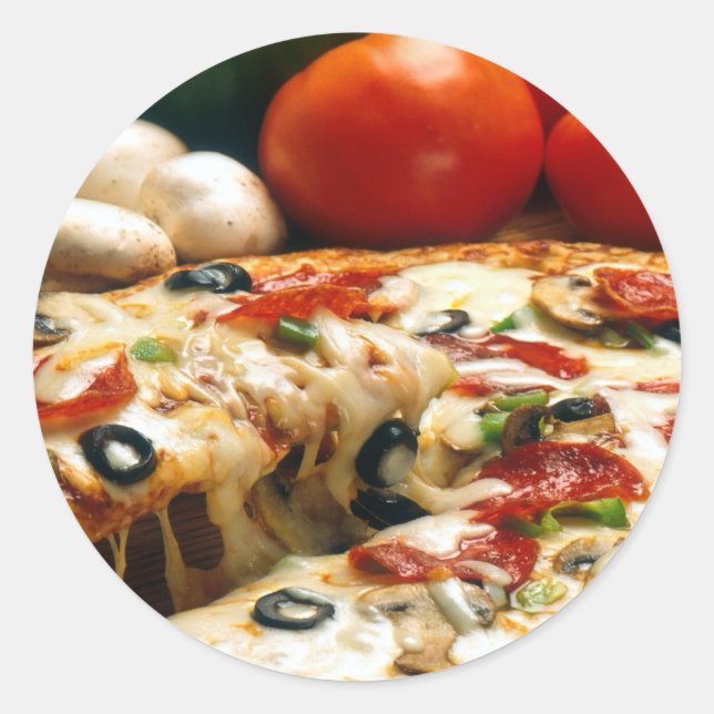 Sticker Rond Pizza Tomates Champignons Olives Fromage (Devant)