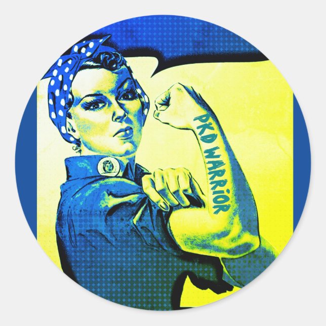 Sticker Rond PKD WARRIOR WOMAN - Sensibilisation Retro Tattoo F (Devant)