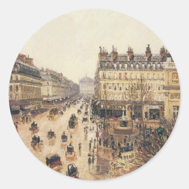 Sticker Rond Place du Théâtre Français, Paris Rain de Pissarro (Devant)