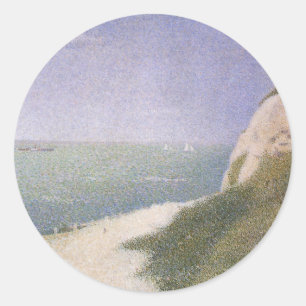Sticker Rond Plage à Honfleur par Georges Seurat, Art ancien