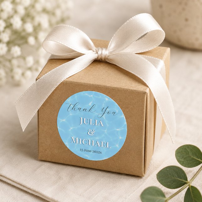 Sticker Rond Plage à l'eau bleue & thème océanique pour mariage (Créateur téléchargé)
