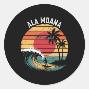 Sticker Rond Plage Ala Moana Hawaii Beach Surf