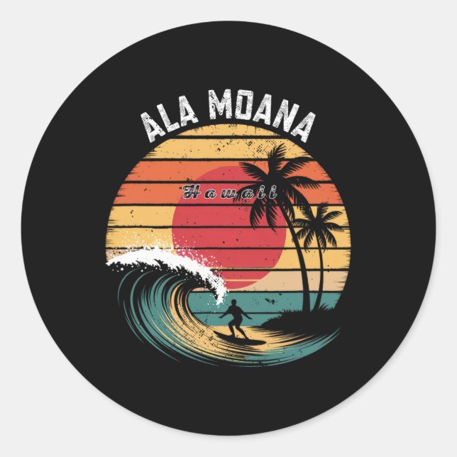 Sticker Rond Plage Ala Moana Hawaii Surf sur la plage  (Devant)