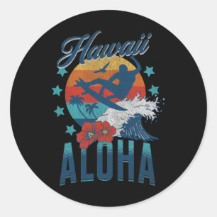 Sticker Rond Plage Aloha Hawaï Surf Vintage Hawaïen Rétro 
