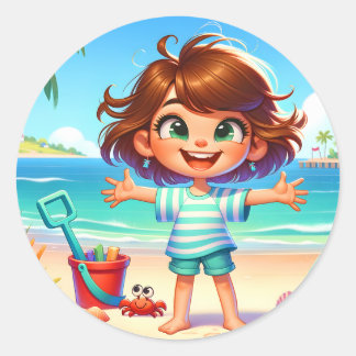 Sticker Rond Plage amusant enfant