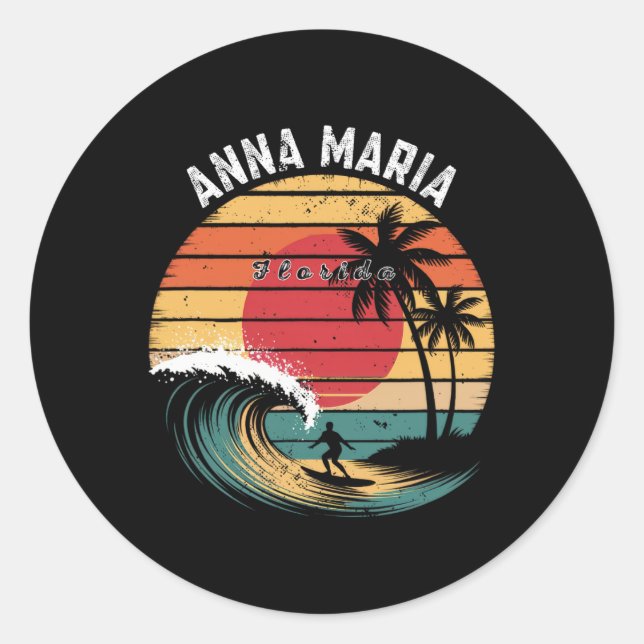 Sticker Rond Plage Anna Maria Floride Surfing de plage  (Devant)