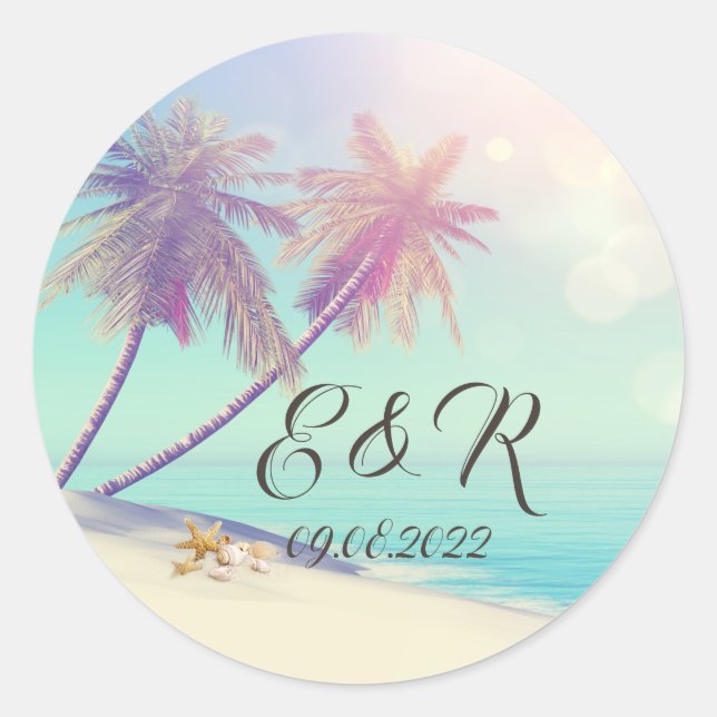 Sticker Rond Plage aux coquillages de palmiers  (Devant)