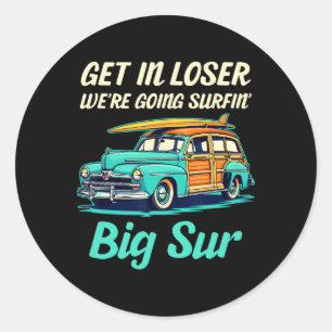 Sticker Rond Plage Big Sur Surf Californie Fille Femmes Hommes 