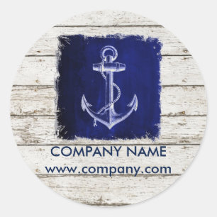 Sticker Rond plage chic bois nautique marine bleu ancre