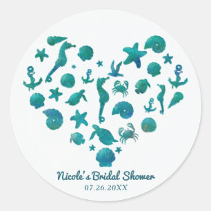Sticker Rond Plage Choses Turquoise Aquarelle Moderne Fête Favo