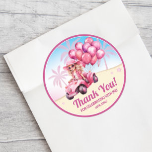 Sticker Rond Plage convertible rose personnalisée Anniversaire