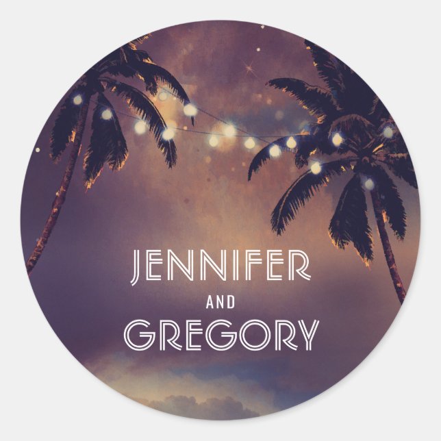 Sticker Rond Plage Coucher de soleil Palm Éclairage Mariage vio (Devant)