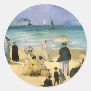 Sticker Rond Plage de Boulogne par Edouard Manet, Art Vintage