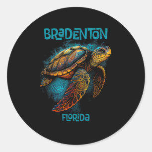 Sticker Rond Plage de Bradenton Floride Fl Rétro Vintage Tortue