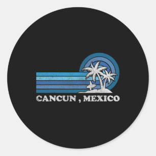 Sticker Rond Plage de Cancun Mexique Famille Vacances été Vinta