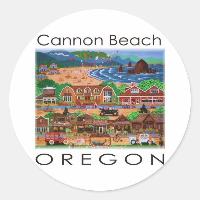 Sticker Rond Plage de Cannon ~ Oregon (Devant)