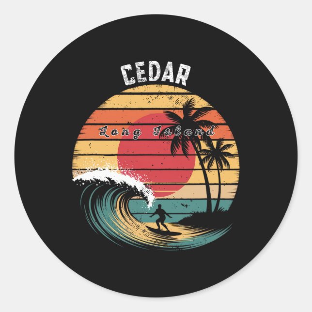 Sticker Rond Plage de Cedar Beach Long Island Surfing  (Devant)