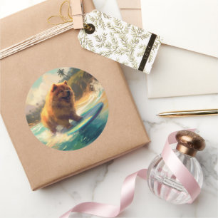Sticker Rond Plage de Chow Chow Surf Painting