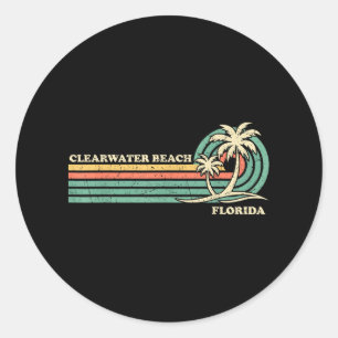 Sticker Rond Plage de Clearwater Floride Été Vintage Vacances F