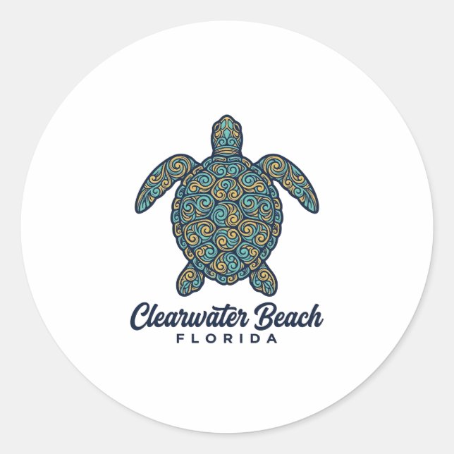 Sticker Rond Plage de Clearwater Floride Tortue de mer Vector D (Devant)