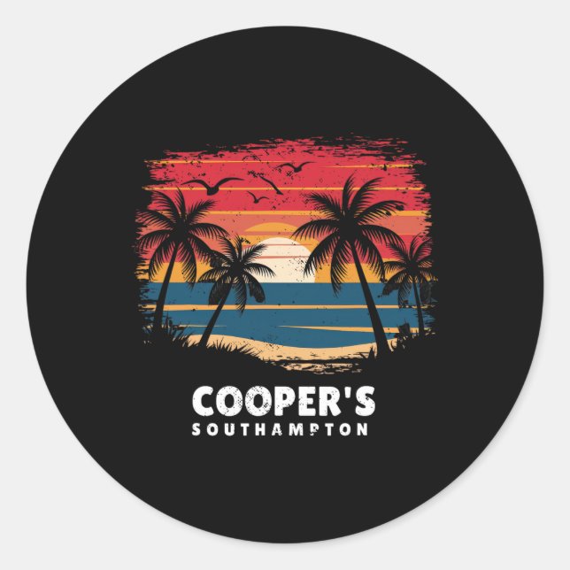 Sticker Rond Plage de Cooper Southampton Surfboarder Palmier S (Devant)
