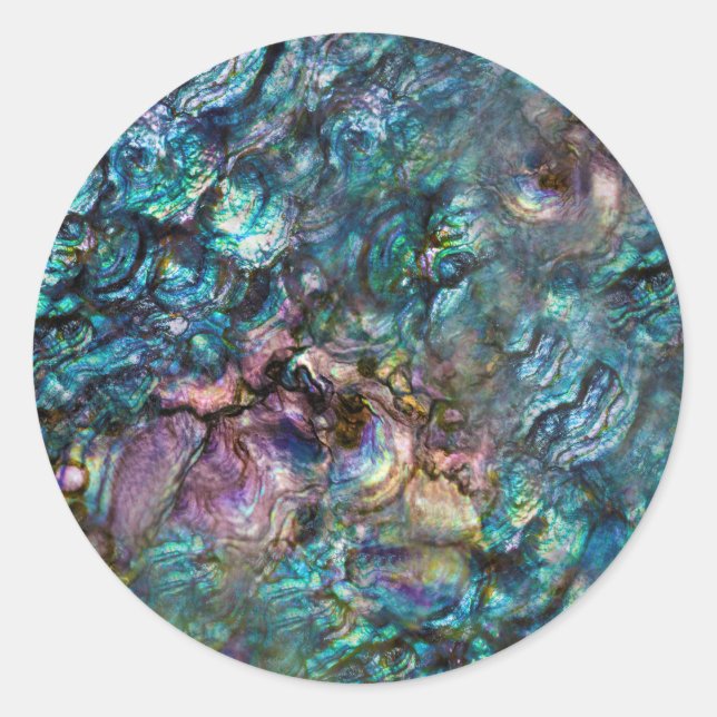 Sticker Rond Plage de coquille d'abalone iridescent arc-en-ciel (Devant)
