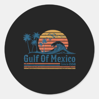 Sticker Rond Plage De Coucher De Soleil Retro 90s Gulf Of Usa A