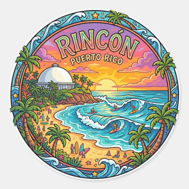 Sticker Rond Plage de Domes, Rincón Porto Rico (Devant)