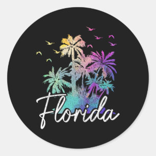 Sticker Rond Plage de Floride Vintage Miami Tampa Palmiers Vaca