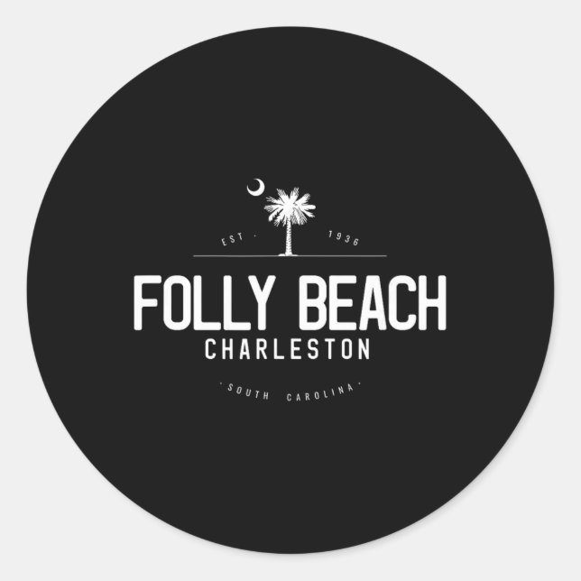 Sticker Rond Plage de Folly Beach Caroline du Sud Surf  (Devant)