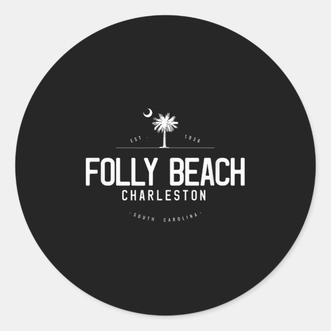 Sticker Rond Plage de Folly Beach Caroline du Sud Surf  (Devant)