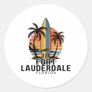 Sticker Rond Plage de Fort Lauderdale Floride Surfant Surfeur _