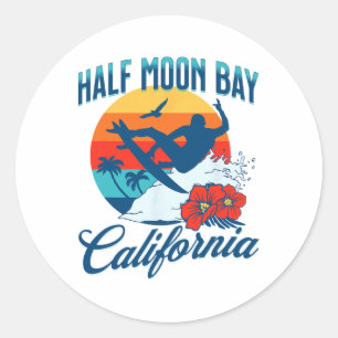 Sticker Rond Plage de Half Moon Y Californie Surf Vacances d'ét