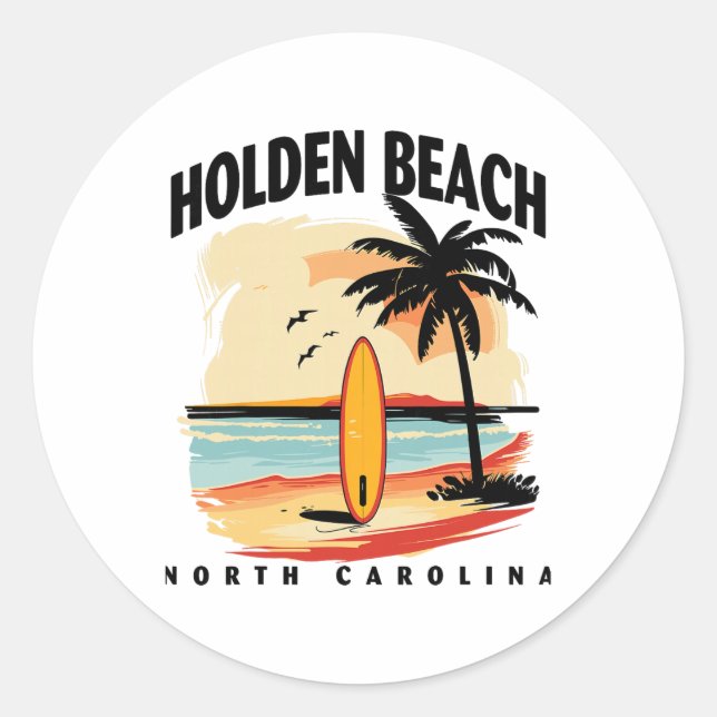 Sticker Rond Plage de Holden Beach Caroline du Nord Planche de  (Devant)