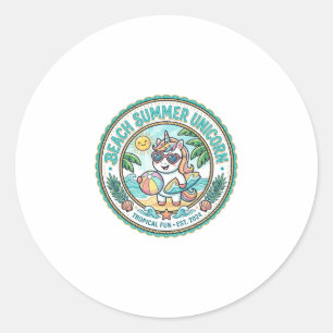 Sticker Rond Plage de licorne Été Licorne POD Prêt Vêtements Gr