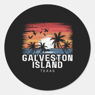 Sticker Rond Plage de l'île de Galveston Texas Surfant Surfeur